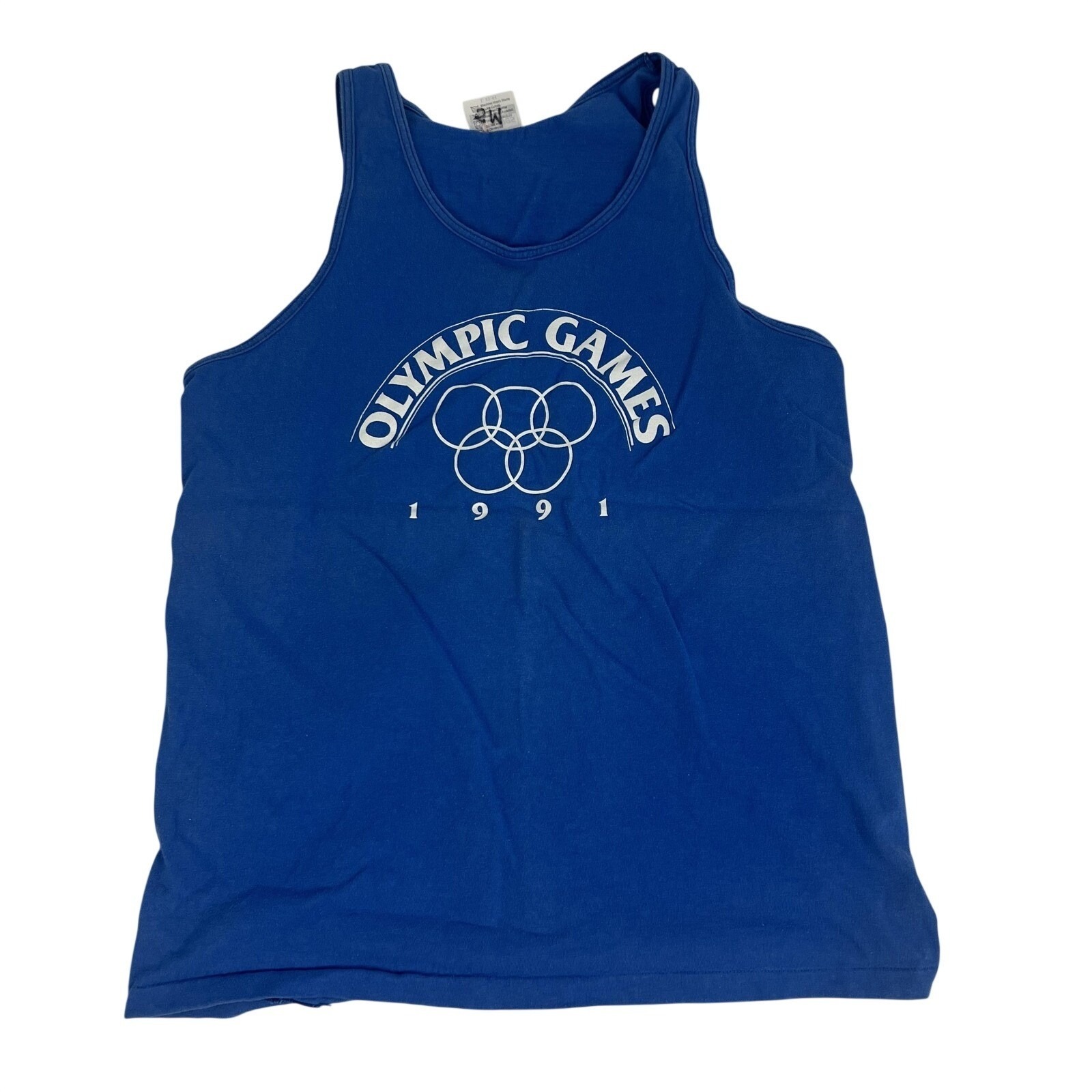 Vintage Olympic Games 1991 Hanes Tank Top Shirt Mens Large Blue Cascade School
